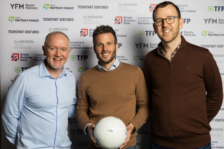 (L-R) Liam McStravick, CEO & Co-Founder of TeamFeePay, Mike Clarke, Non-Executive Director at YFM Equity Partners, Stuart Gaffikin, Investment Director at Clarendon Fund Managers.